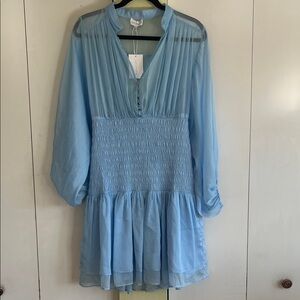 Lucy Paris Light Blue Sheer Button V-Neck Dress